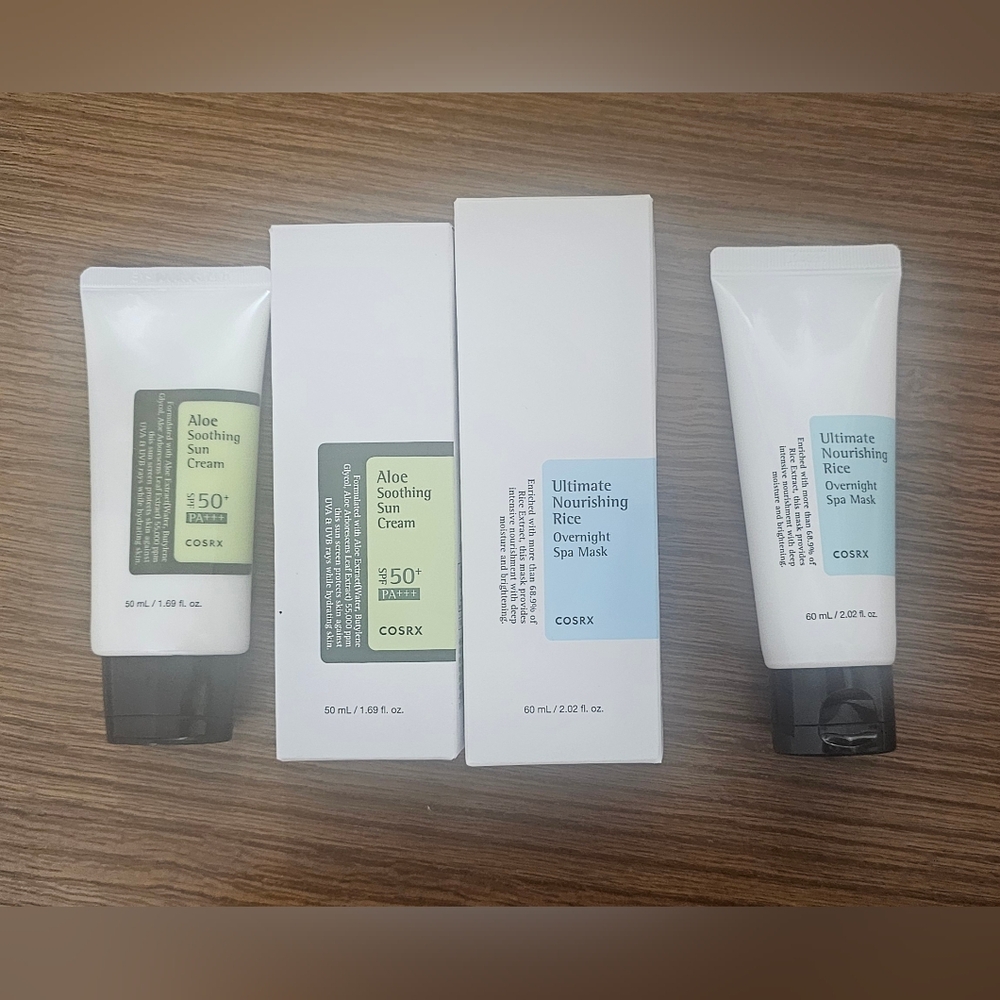 COSRX Aloe soothing cream Sunscreen and Ultimate Nourishing  Rice overnight spa